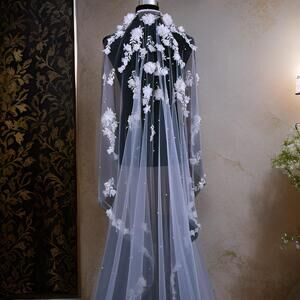 New 78 Inches Floral Pearl Lace White Long Wedding Bridal Veil Floor Length